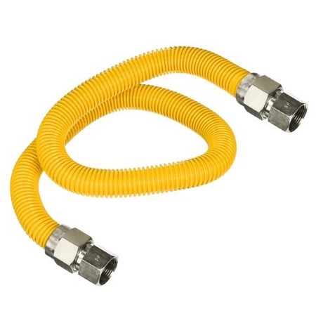 Flextron Gas Line Hose 5/8'' O.D.x48'' Len 1/2" FIP Fittings Yellow Coated Stainless Steel Flexible Connector FTGC-YC12-48B